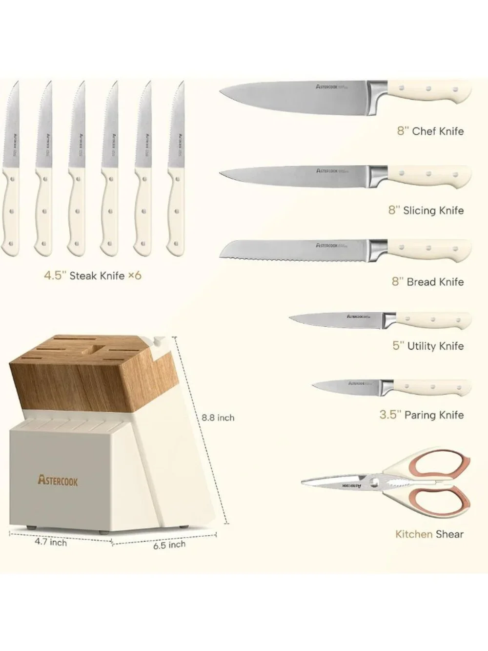 14-Piece Stainless Steel Kitchen Knife Set with Block, Sharpener & Ergonomic